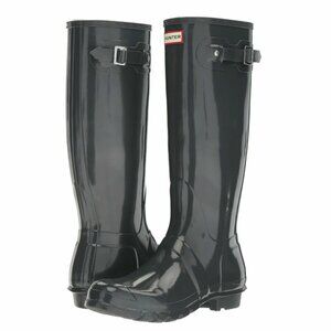 $225 Hunter Original Tall Gloss Waterproof Rain Boot  Snow DARK SLATE 8 (G5)
